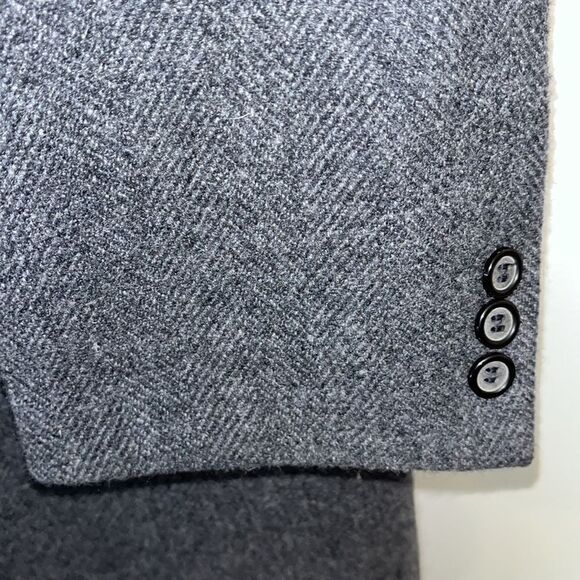 Herringbone Wool Gray Long winter Traditional 3 button Trenchcoat Overcoat XL - Picture 4 of 8